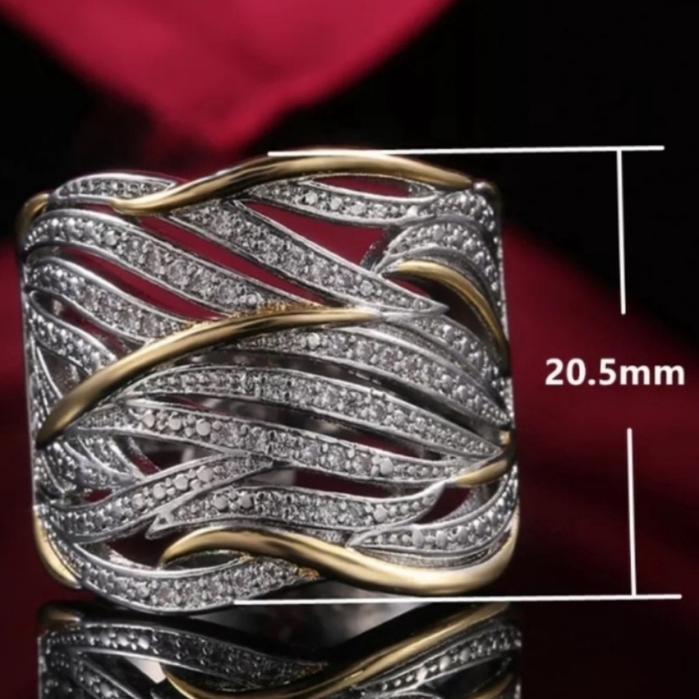 NEW TWO TONE 925 STERLING SILVER DIAMOND RING - Picture 6 of 8